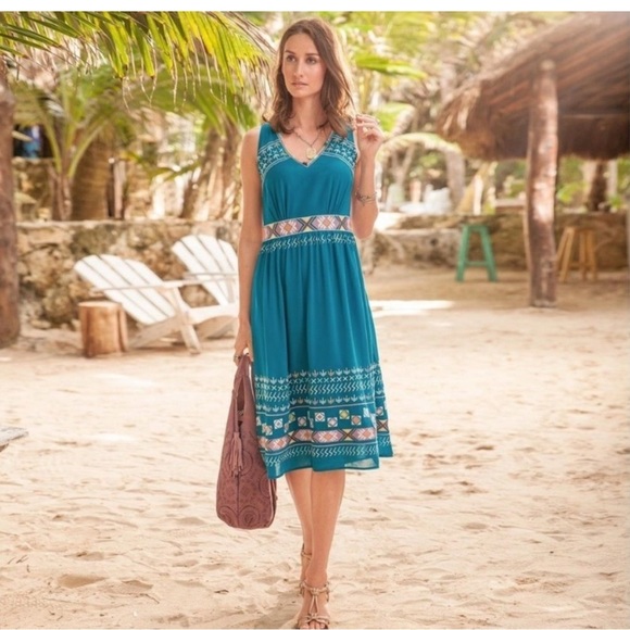 Sundance Anella Teal Sleeveless Summer Dress size 4 - Picture 1 of 6
